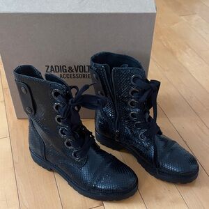 Zadig & Voltaire Textured Black Lace-Up Boots